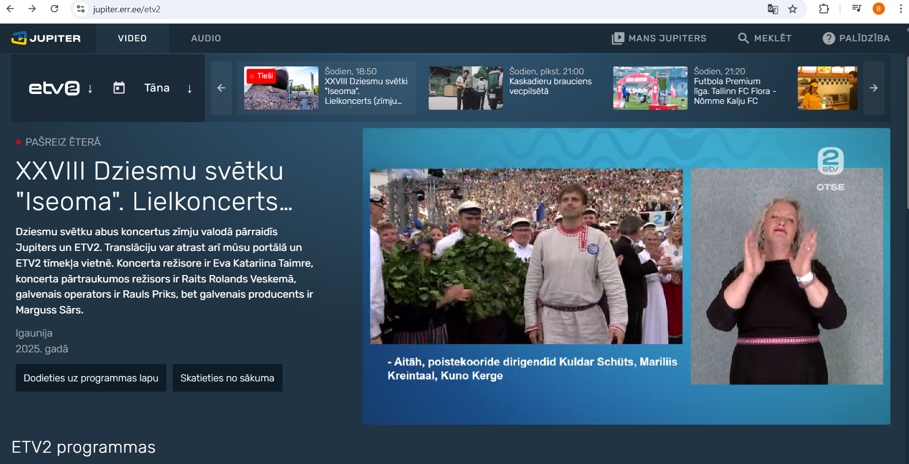 Igaunijas dziesmusvētku tiešraide televīzijā